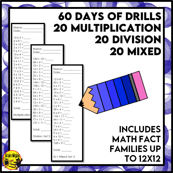 Multiplication and Division to 12x12 | Drill and Graph Practice | Paper and Digital