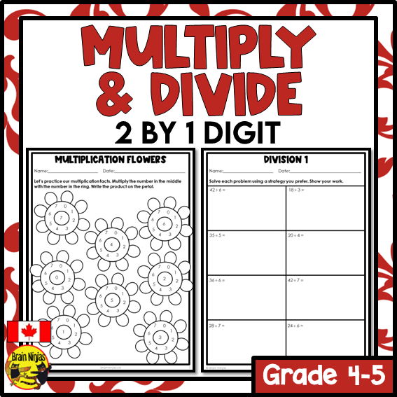 Multiplication and Division Math Worksheets | 2 by 1 Digit without remainders | Paper