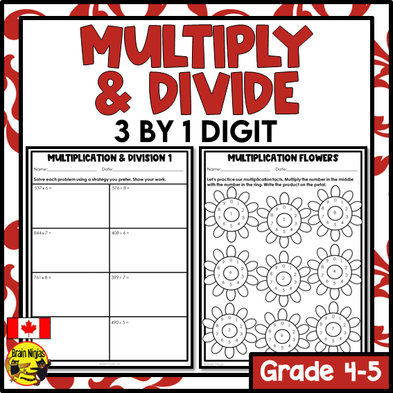 Multiplication and Division Math Worksheets | 3 by 1 digit without remainders | Paper