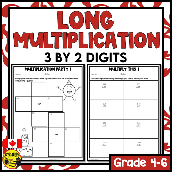Multiplication Math Worksheets | 3 by 2 Digits | Paper