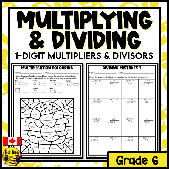 Multiplying and Dividing Decimals to Hundredths Place Math Worksheets | Paper