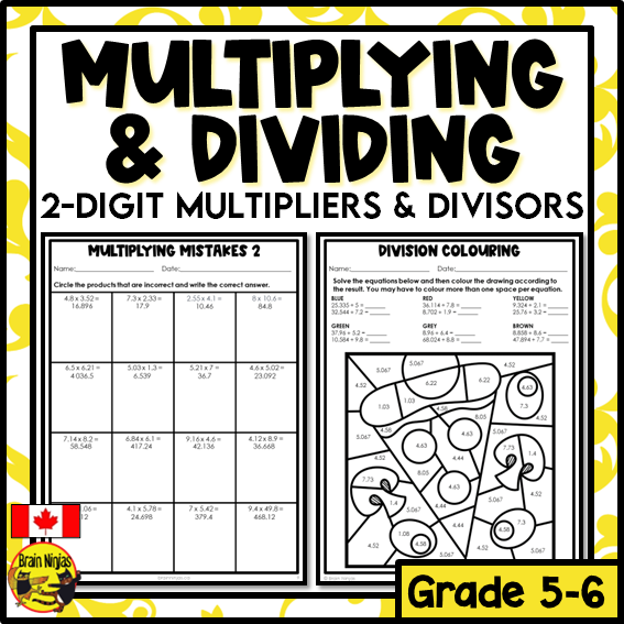 Multiplying and Dividing Decimals to Thousandths Place Math Worksheets | Paper