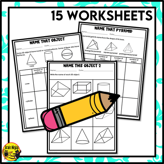 3D Objects Names and Identifying Math Worksheets | Paper