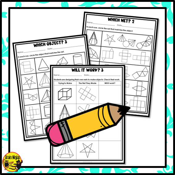 Nets of Prisms and Pyramids Math Worksheets | Paper | Identifying and Matching