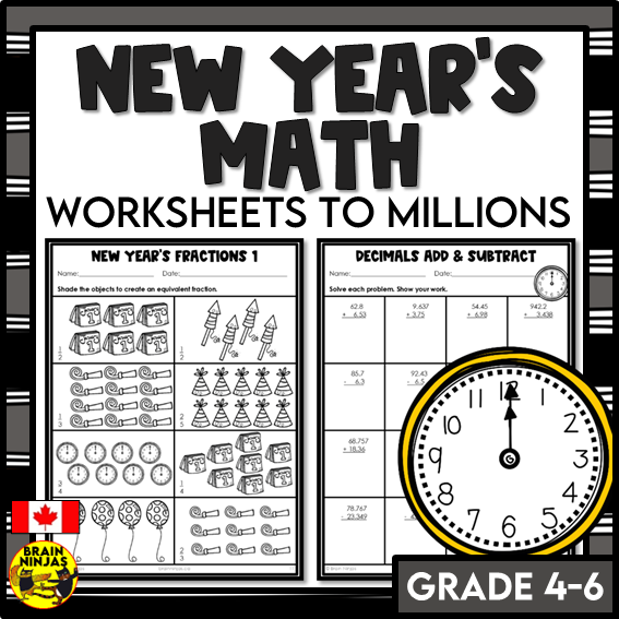New Years Math Worksheets Numbers to 1 000 000 | Paper