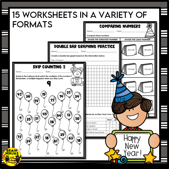 New Years Math Worksheets Numbers to 1 000 000 | Paper