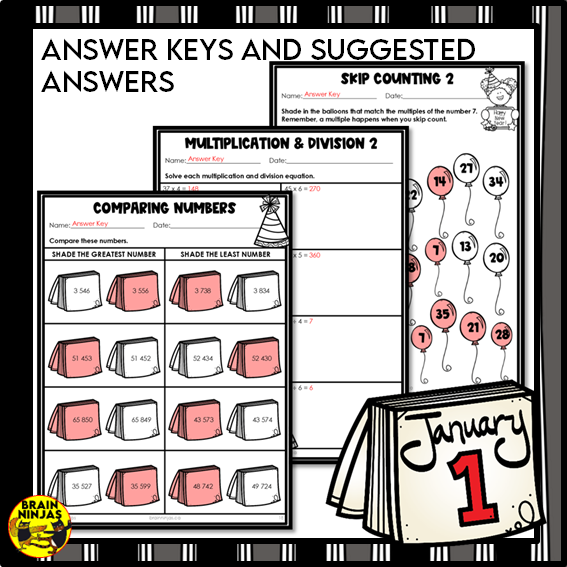 New Years Math Worksheets Numbers to 10 000 | Paper