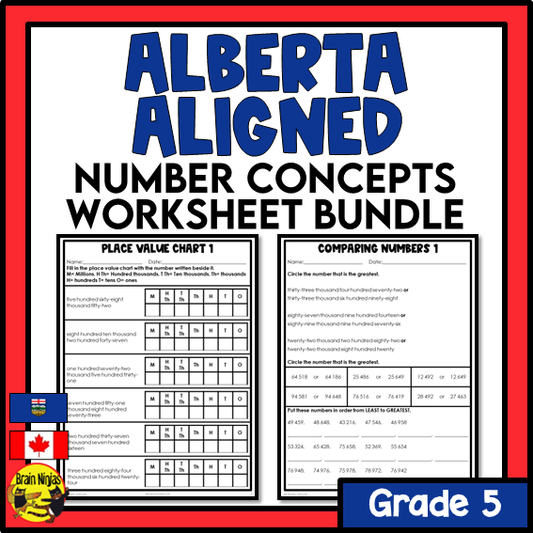 Alberta Math Curriculum Number Worksheets Bundle | Paper | Grade 5