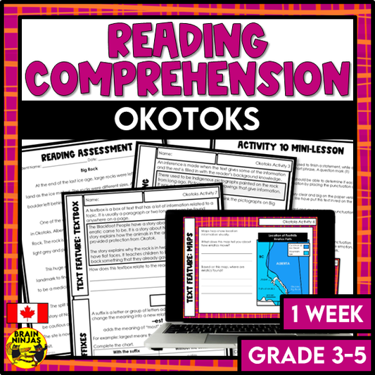 Okotoks Natural Landmark Reading Comprehension Activities | Paper and Digital