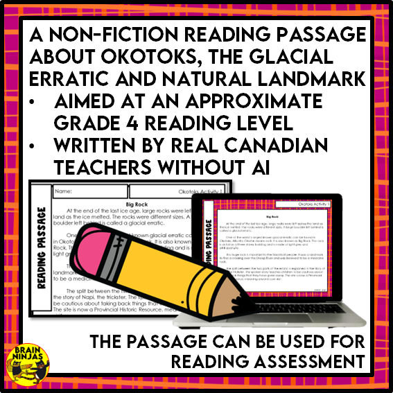 Okotoks Natural Landmark Reading Comprehension Activities | Paper and Digital