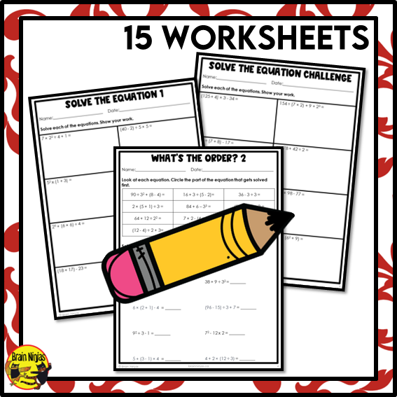 Order of Operations Math Worksheets | Whole Numbers, Parentheses and Exponents | Paper