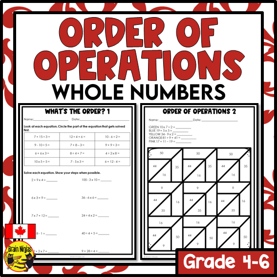 Order of Operations Math Worksheets | Whole Numbers | Paper