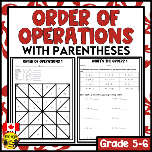 Order of Operations Math Worksheets | Whole Numbers and Parentheses | Paper