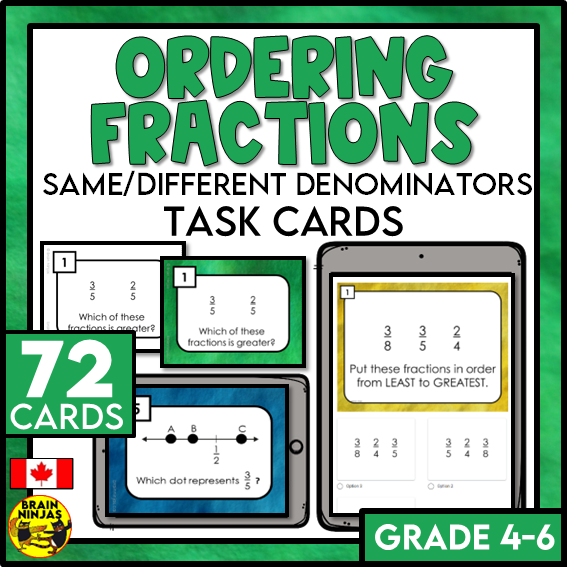 Ordering and Comparing Fractions Math Task Cards | Paper and Digital