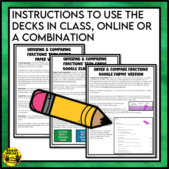 Ordering and Comparing Fractions Math Task Cards | Paper and Digital