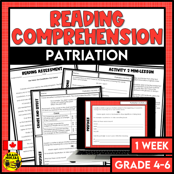 Patriation of the Canadian Constitution Reading Comprehension Activities | Paper and Digital