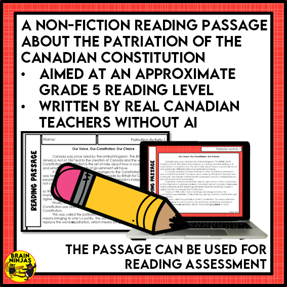 Patriation of the Canadian Constitution Reading Comprehension Activities | Paper and Digital