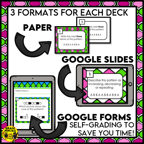 Describing and Extending Patterns Math Task Cards | Paper and Digital