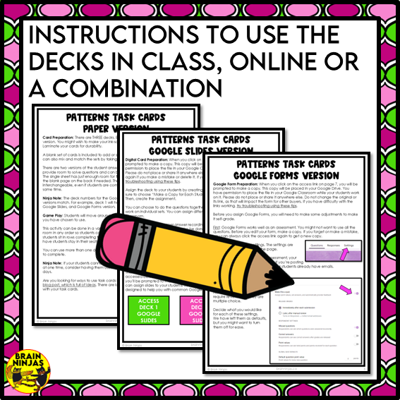 Describing and Extending Patterns Math Task Cards | Paper and Digital