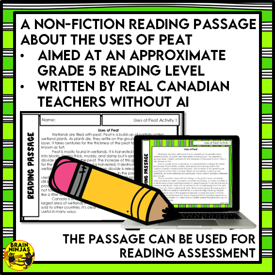 Uses of Peat Reading Comprehension Activities | Paper and Digital