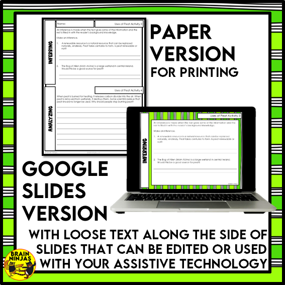 Uses of Peat Reading Comprehension Activities | Paper and Digital