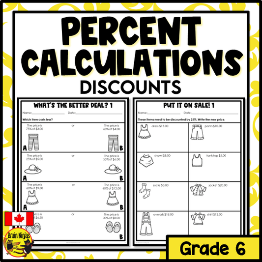 Calculating Percentage Discounts Math Worksheets | Paper