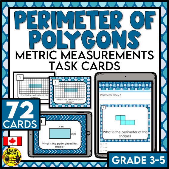 Perimeter of Polygons Metric Measurements Task Cards | Paper and Digital