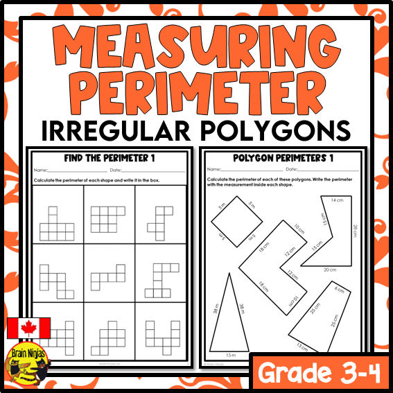 Perimeter of Regular and Irregular Polygons Math Worksheets | Paper | Metric Units | Grade 3
