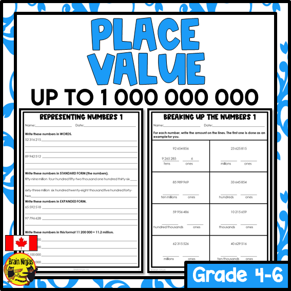 Place Value to 1 000 000 000 Math Worksheets | Paper