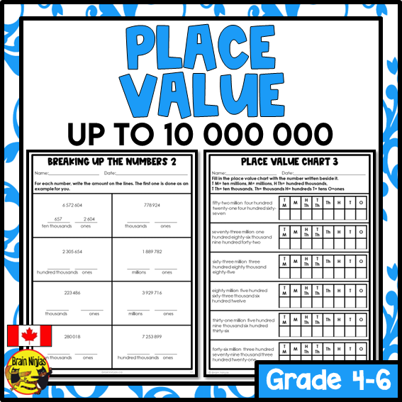 Place Value to 10 000 000 Math Worksheets | Paper | Grade 5 Grade 6
