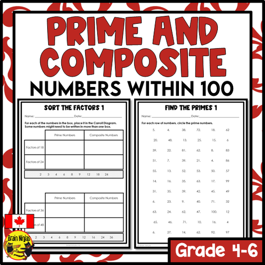 Prime and Composite Numbers within 100 Math Worksheets | Paper