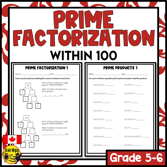 Prime Factorization within 100 Math Worksheets | Paper