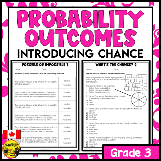 Introducing Probability Outcomes Math Worksheets | Paper | Single Event | Grade 3