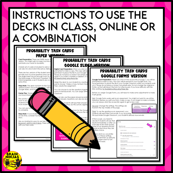 Describing and Predicting Probability Outcomes Math Task Cards | Paper and Digital