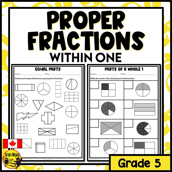 Representing Proper Fractions Math Worksheets | Paper