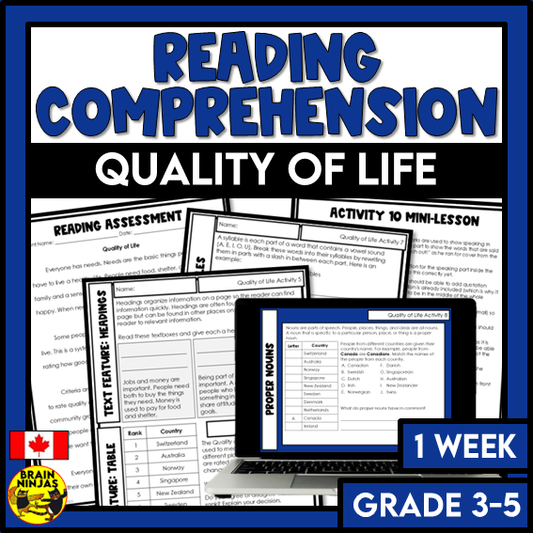 Quality of Life Reading Comprehension Activities | Paper and Digital