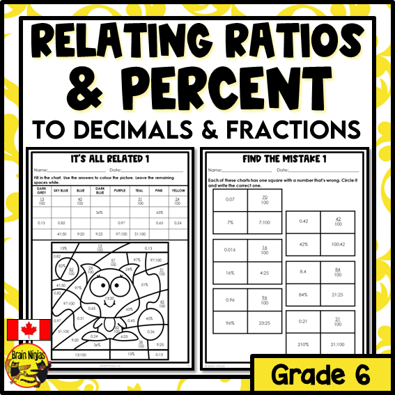 Relating Ratios, Percent, Fractions and Decimals Math Worksheets | Paper