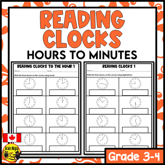 Reading Analog Clocks Hours to Minutes Math Worksheets | Paper