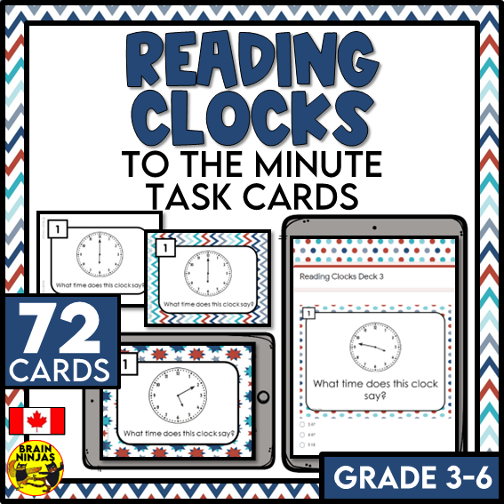 Reading Clocks to the Minute Task Cards | Paper and Digital