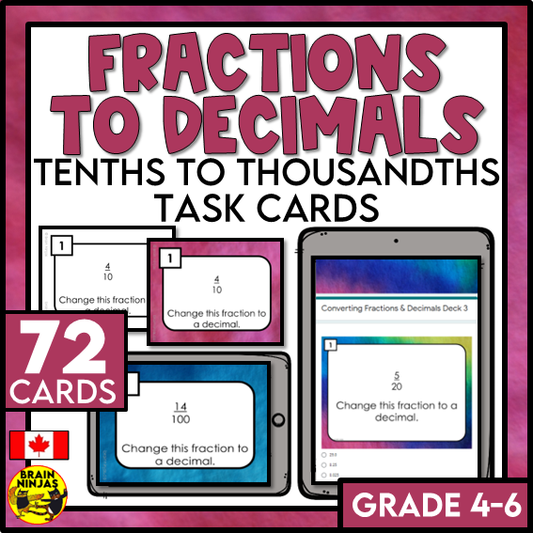 Converting Fractions to Decimals Math Task Cards | Paper and Digital