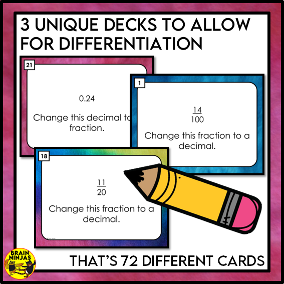 Converting Fractions to Decimals Math Task Cards | Paper and Digital