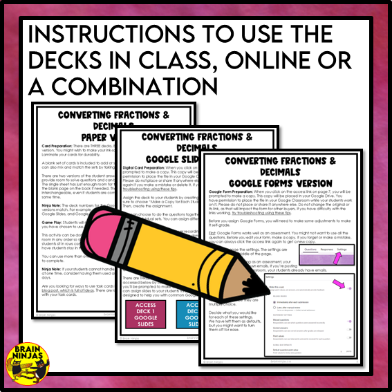 Converting Fractions to Decimals Math Task Cards | Paper and Digital