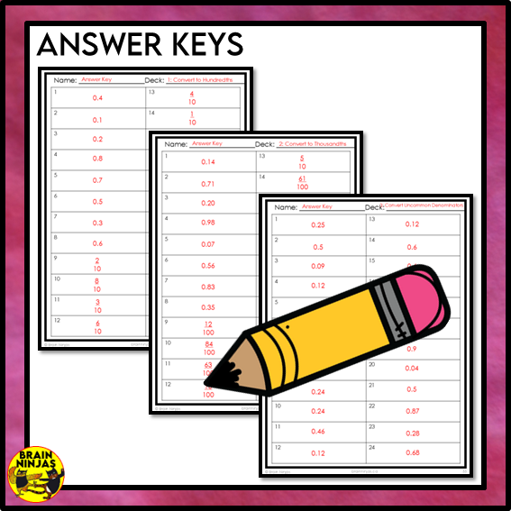 Converting Fractions to Decimals Math Task Cards | Paper and Digital