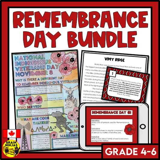 Remembrance Day Bundle Reading Writing Social Studies and Art Activities | Paper and Digital