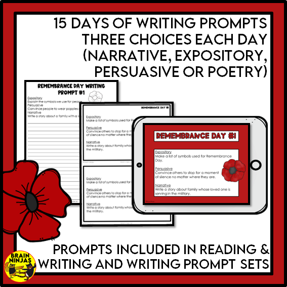 Remembrance Day Bundle Reading Writing Social Studies and Art Activities | Paper and Digital