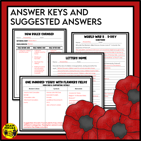 Remembrance Day Bundle Reading Writing Social Studies and Art Activities | Paper and Digital