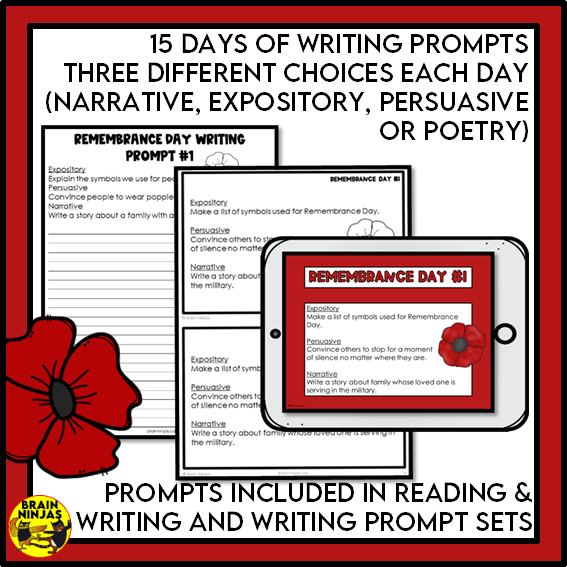 Remembrance Day Bundle Reading Writing Social Studies and Art Activities | Paper and Digital