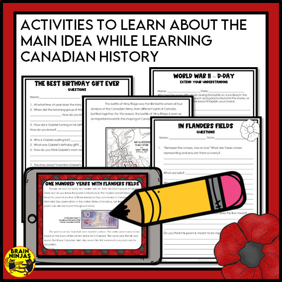 Remembrance Day in Canada Reading and Writing Activities | Paper and Digital