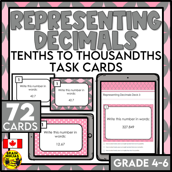 Representing Decimals Place Value Math Task Cards | Paper and Digital