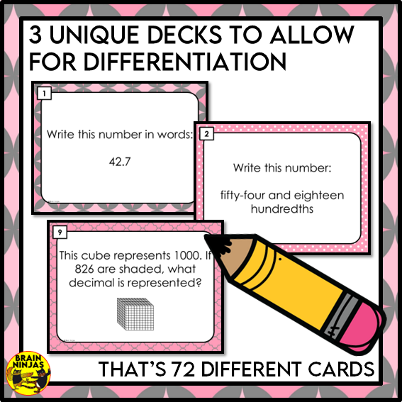 Representing Decimals Place Value Math Task Cards | Paper and Digital